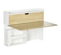HOMCOM Escritorio plegable de pared con estantes de almacenamiento y armario, escritorio abatible, 100 x 18 x 74 cm efecto madera natural