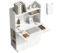 HOMCOM Escritorio Plegable Escritorio Informático con Bandeja Plegable, Estantes de Almacenamiento y Armario Estilo Moderno, 80 x 30 x 128 cm, Blanco