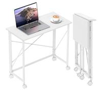 HOMCOM Escritorio plegable pequeño de 80 cm, escritorio plegable con ruedas para espacio pequeño, fácil montaje, mesa de escritura que ahorra espacio para oficina en casa, dormitorio, color blanco
