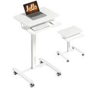 HOMCOM Escritorio portátil Ajustable Altura con Ruedas 65x60cm Blanco | Neumático, escritorio computadora, mesa grande, bandeja teclado 71-107cm, escritorio lateral móv., sofá, cama, oficina