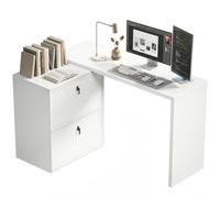 HOMCOM Escritorio Reversible en Forma de L con 2 Cajones Blanco | Escritorio Esquinero, Archivadores A4, Diseño Moderno, para Espacios Pequeños, Oficina en Casa