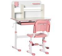 HOMCOM Escritorio y Silla para +3 Años con Altura Ajustable y Mesa Inclinable 80x52x88-109 cm y 35,5x44,5x66-80 cm Rosa Aosom España