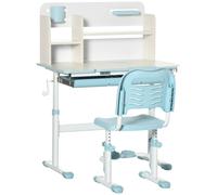 HOMCOM Escritorio y Silla para +3 Años con Altura Ajustable y Mesa Inclinable 80x52x88-109 cm y 35,5x44,5x66-80 cm Azul Aosom España
