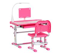HOMCOM Juego de Escritorio y Silla para Niños de +6 Años Pupitre Infantil con Altura Ajustable Mesa Inclinable Cajón Lámpara LED y Portalápices 80x49,5x82-104 cm y 35,5x43,5x63-73 cm Rosa