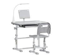 HOMCOM Escritorio y Silla para +6 Años con Altura Ajustable e Inclinable 80x49,5x82-104 cm y 35,5x43,5x63-73 cm Gris