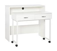 HOMCOM Escritorios Apilables con Ruedas 2 Cajones 100x36x88 cm Blanco | Conjunto de 2 Mesas Escritorio, para Ordenador Portátil, para Oficina