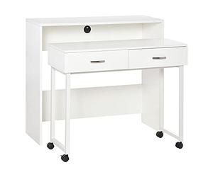 HOMCOM Escritorios Apilables con Ruedas 2 Cajones 100x36x88 cm Blanco | Conjunto de 2 Mesas Escritorio, para Ordenador Portátil, para Oficina