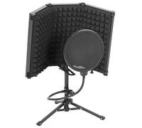 HOMCOM Escudo aislante para micrófono de estudio con filtro antipop y soporte para trípode, equipo de estudio de grabación plegable y ajustable, escudo de espuma absorbente de alta densidad de 3