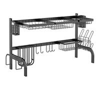 HOMCOM Escurreplatos sobre Fregadero de Acero Escurridor de Platos de 2 Niveles con Soporte para Tabla de Cortar Soporte de Cubiertos 100x30x52,5 cm Negro