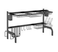 HOMCOM Escurreplatos sobre Fregadero de Acero Escurridor de Platos de 2 Niveles con Soporte para Tabla de Cortar Soporte de Cubiertos 100x30x52,5 cm Negro