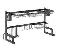 HOMCOM Escurridor de Platos 2 Niveles con Soporte para Cuchillos Soporte para Tabla de Cortar 93x30x52,5 cm acero Negro Aosom España