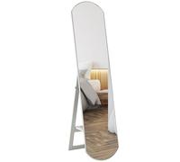 HOMCOM Espejo con pie arqueado 150 cm, Espejo Grande con Estante de Almacenamiento, Montaje en Pared o en pie, para Dormitorio, Entrada, Pasillo, Blanco