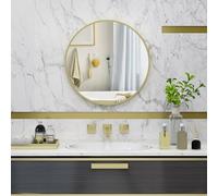 HOMCOM Espejo de Baño Ø60 cm Espejo de Pared Decorativo con Marco de Aluminio y Gancho Fácil Instalación para Salón Entrada Pasillo Dorado