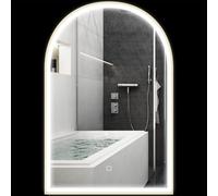 HOMCOM Espejo de baño 90 x 60 cm, Espejo de Pared arqueado, Espejo de baño con iluminación LED, luz Regulable en 3 Colores, antivaho, Memoria, Interruptor táctil, Marco de Aluminio - Dorado