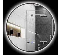 HOMCOM Espejo de baño con iluminación Ø 70 cm, espejo redondo LED de pared retroiluminada, intensidad variable, función antivaho, interruptor táctil, indicador de hora y temperatura, negro