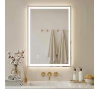HOMCOM Espejo de baño con iluminación, 70 x 50 cm, con función de memoria, color blanco