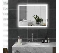HOMCOM Espejo de baño con iluminación 90x70 cm Espejo LED Espejo de Pared con función de Memoria 3 Colores de luz Espejo con luz sin Niebla e Interruptor táctil Plata