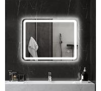 HOMCOM Espejo de Baño con Luces LED 60x80 cm Antivaho Horizontal/Vertical | Espejo de Pared, 3 Colores de Luz, Brillo Regulable, Función de Memoria, Interruptor Táctil, IP44