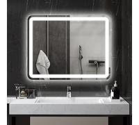 HOMCOM Espejo de Baño con Luces LED, 70x90 cm, Espejo de Pared, 3 Colores de Luz, Brillo Regulable, Función Antivaho, Función de Memoria, Interruptor Táctil, IP44, Horizontal/Vertical