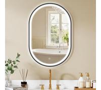 Homcom Espejo De Baño Con Luz De Pared Ovalado 60x90 Cm 3 Colores De Luz Negro