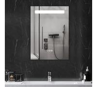 HOMCOM Espejo de Baño con Luz LED 70x50 cm Espejo de Pared con 3 Colores de Luz Brillo Ajustable Función Antivaho Función de Memoria Interruptor Táctil IP44