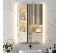 HOMCOM Espejo de Baño con Luz LED 70x50 cm Espejo de Pared con 3 Colores de Luz Brillo Ajustable Función Antivaho Función de Memoria Interruptor Táctil IP44 Horizontal/Vertical