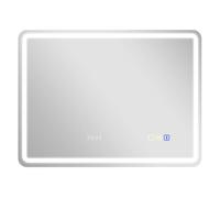 HOMCOM Espejo de Baño con Luz LED 80x60 cm Bluetooth Espejo de Pared con 3 Colores de Luz Reloj Digital Brillo Ajustable Función Antivaho Función de Memoria Interruptor Táctil IP44