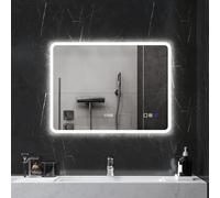 HOMCOM Espejo de Baño con Luz LED Bluetooth 80x60 cm Espejo de Pared con 3 Colores de Luz Función Antivaho Función de Memoria Interruptor Táctil IP44