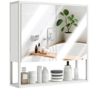 HOMCOM Espejo de baño de Pared con Cierre Suave, Armario de baño con Espejo, Estante Ajustable y Estante Abierto, Espejo de baño de Madera y Acero, 60x16x60 cm, Blanco
