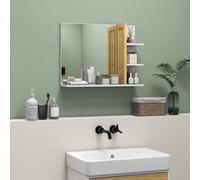 HOMCOM Espejo de Baño Moderno Espejo de Pared Rectangular con 4 Estantes de Almacenamiento para Maquillaje Tocador Vestidor 45x15x58,5 cm Blanco