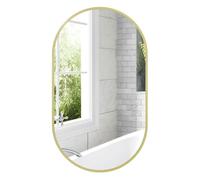 HOMCOM Espejo de Baño Ovalado 40x70 cm con Marco de Aluminio Espejo de Pared Decorativo Horizontal o Vertical para Salón Entrada Pasillo Dorado