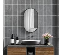 HOMCOM Espejo de Baño Ovalado Espejo Decorativo de Pared con Marco de Aluminio para Salón Horizontal o Vertical Dorado Negro