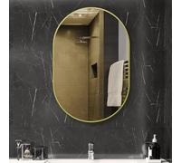 HOMCOM Espejo de Baño Ovalado 60x90 cm con Marco de Aluminio Espejo de Pared Decorativo Horizontal o Vertical para Salón Entrada Pasillo Dorado