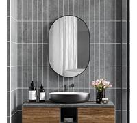 HOMCOM Espejo de Baño Ovalado 60x90 cm con Marco de Aluminio Espejo de Pared Decorativo Horizontal o Vertical para Salón Entrada Pasillo Negro