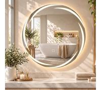 HOMCOM Espejo de Baño Redondo con Luces LED 60x60 cm Antivaho Plata | Espejo de Pared, Memoria, 3 Temperaturas de Color, Brillo Ajustable, IP44, para Entrada, Pasillo