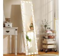 HOMCOM Espejo de cuerpo entero 150 x 40 cm Espejo de pie LED con 24 bombillas 3 colores de luz regulable Espejo de pared con interruptor táctil, función memoria Espejo reclinable para dormitorio