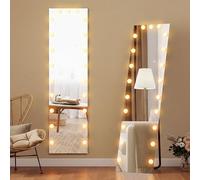 HOMCOM Espejo de cuerpo entero 150 x 40 cm Espejo de pie RGB-LED con 21 bombillas 7 colores de luz Espejo de pared Hollywood con interruptor táctil, función memoria espejo inclinable para dormitorio
