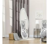 HOMCOM Espejo de cuerpo entero, 160 x 50 cm, irregular ondulado, con marco de terciopelo, espejo de pared grande, espejo de vestidor para salón, dormitorio, armario, pasillo, color blanco