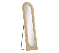 Homcom espejo de cuerpo entero 160x50 cm espejo de pie o de pared diseño ondulado marco con tela de terciopelo para salón dormitorio beige 160 cm