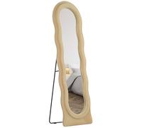 HOMCOM Espejo de Cuerpo Entero 160x50 cm Espejo de Pie o de Pared Diseño Ondulado Marco con Tela de Terciopelo para Salón Dormitorio Beige