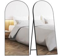 HOMCOM Espejo de Cuerpo Entero, 180x80 cm, Espejo de Pie Arqueado, Marco de Aluminio Negro, Independiente, Apoyado y de Pared, para Dormitorio, Salón