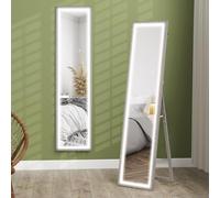 HOMCOM Espejo de Cuerpo Entero con Luz LED 160x40 cm Espejo de Pie Espejo de Pared con Iluminación de 3 Colores Táctil Inteligente Función de Memoria y Soporte para Salón Dormitorio Gris