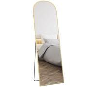 HOMCOM Espejo de Cuerpo Entero, Espejo de Pie Alto 170x50 cm, Diseño Arqueado, Independiente, Apoyado o Pared, Marco de Aluminio y Soporte, para Dormitorio, Salón, Vestuario, Dorado