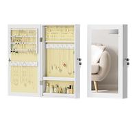 HOMCOM Espejo de joyería con diseño de pared, armario de joyería con cerradura de llave, espejo de MDF de cuerpo entero para dormitorio y sala de estar, 36,5x9,5x67 cm, blanco