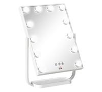 HOMCOM Espejo de Maquillaje Iluminado de Mesa con 12 Luces LED 3 Temperaturas de Color Pantalla Táctil Ajustable 32,8x11x47,4 cm Blanco Aosom España