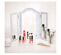 HOMCOM Espejo de Maquillaje con Luz LED Plegable Espejo Triple de Mesa Regalo Original para Mujer Cargo con Batería Espejo Cosmético con Iluminación 73x53.5x4.5cm