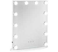 HOMCOM Espejo de Maquillaje Estilo Hollywood 12 LED 41,5x13,5x51 cm Blanco | Espejo de Tocador, Ajustables en Brillo y Temperaturas de Color, Interruptor Táctil