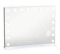 HOMCOM Espejo de maquillaje estilo Hollywood con 18 lámparas LED regulables, 3 colores, luz RGB, altavoz Bluetooth, aumento 10x Blanco