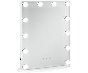 HOMCOM Espejo de Maquillaje Estilo Hollywood Espejo de Tocador con 12 Luces LED Ajustables en Brillo y Temperaturas de Color Interruptor Táctil 41,5x13,5x51 cm Blanco