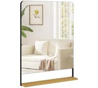 HOMCOM Espejo de pared 80 x 60 cm con estante de madera, espejo colgante rectangular moderno con marco de metal para recibidor, salón, baño, dormitorio, negro